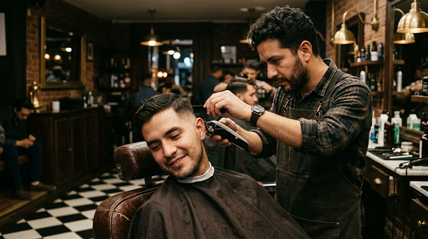 Barbero de El Faro haciendo un fade a un cliente
