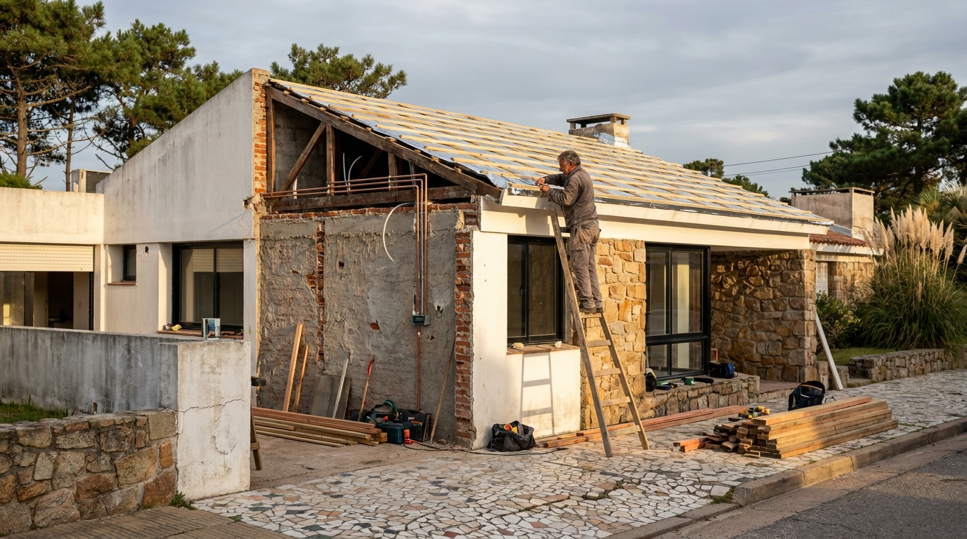 El techo y las instalaciones nuevas durante la obra