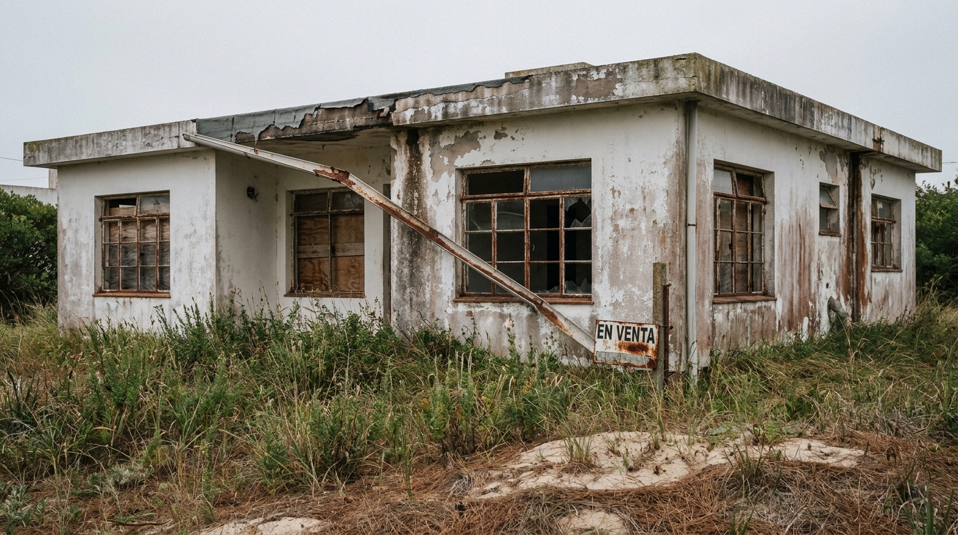 La casa antes: techo dañado, aberturas oxidadas y jardín invadido de yuyos